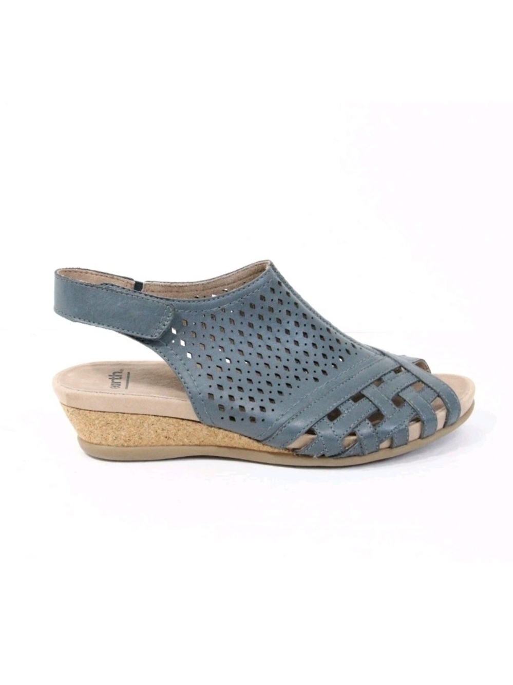 Earth Pisa Galli‎ Leather Wedge Sandal Blue Size 10W